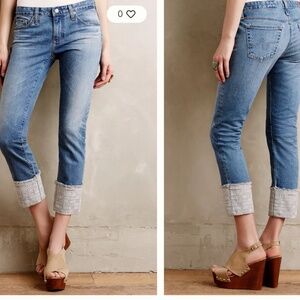 AG Stevie Embroidered Cuff Mid Rise Slim Fit Straight Jeans SZ 27